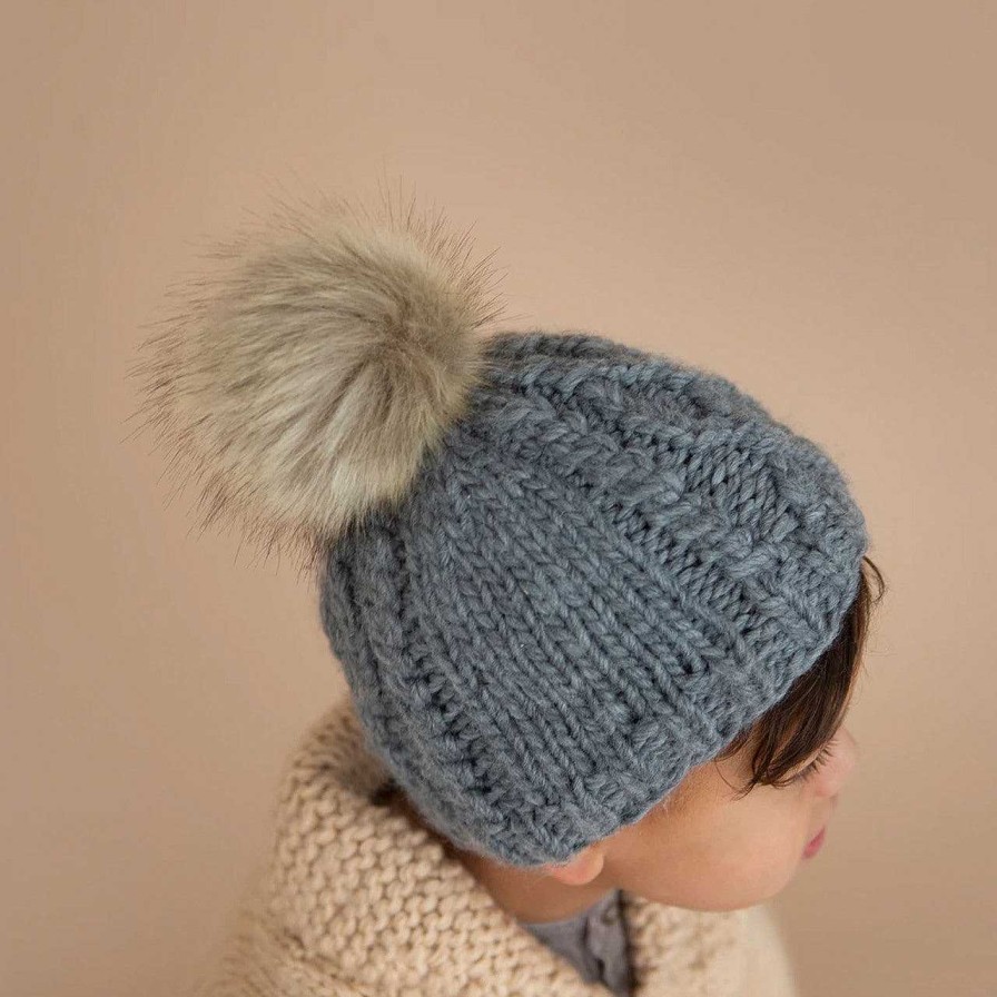 Accessories The Blueberry Hill | Cable Knit Fur Pom Hat, Zinc