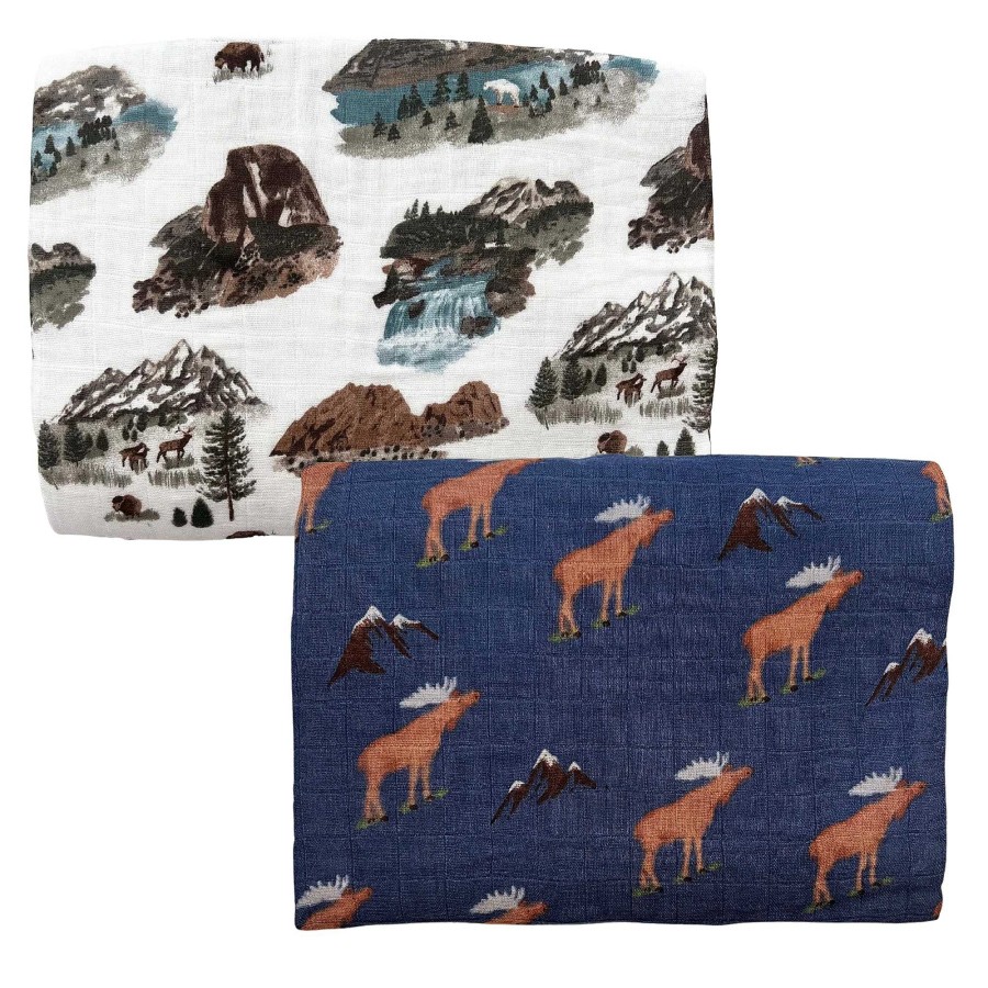 Baby Stuff Angel Dear | 2-Pack Muslin Swaddles, Blue Moose & National Parks