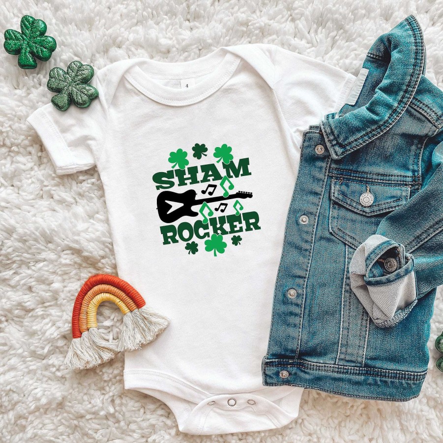 Boy The Juniper Shop | Shamrock Rocker Short Sleeve Bodysuit, White