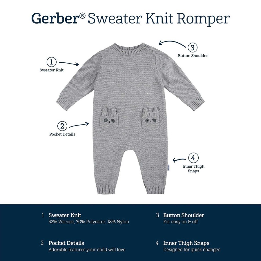 Boy Gerber Childrenswear | Sweater Knit Romper, Raccoon