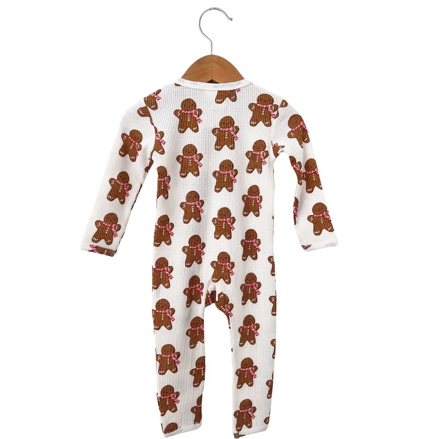 Boy SpearmintLOVE | Organic Waffle Basic Zip Romper, Gingerbread Man