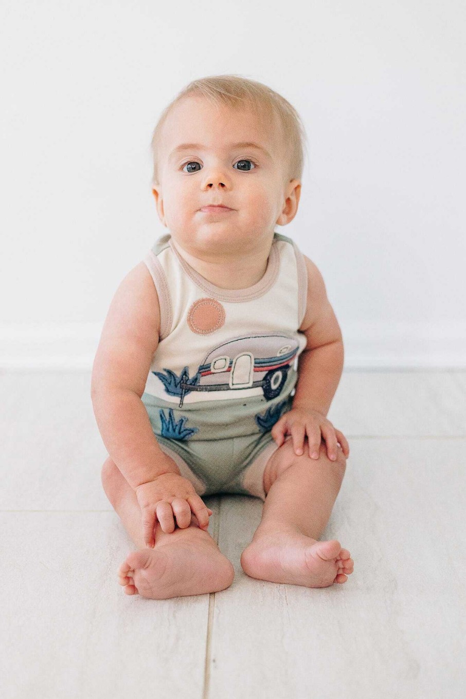 Boy L'ovedbaby | Applique Tank & Bike Short Set, Seafoam Camper