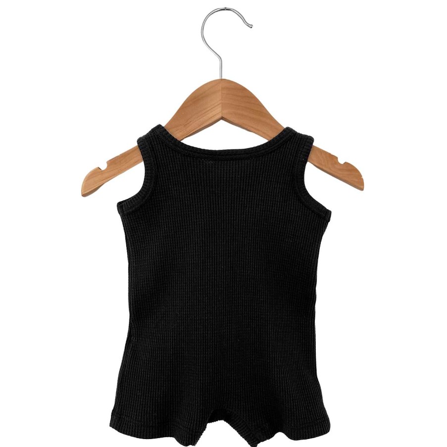 Boy SpearmintLOVE | Organic Waffle Shortie Romper, Black