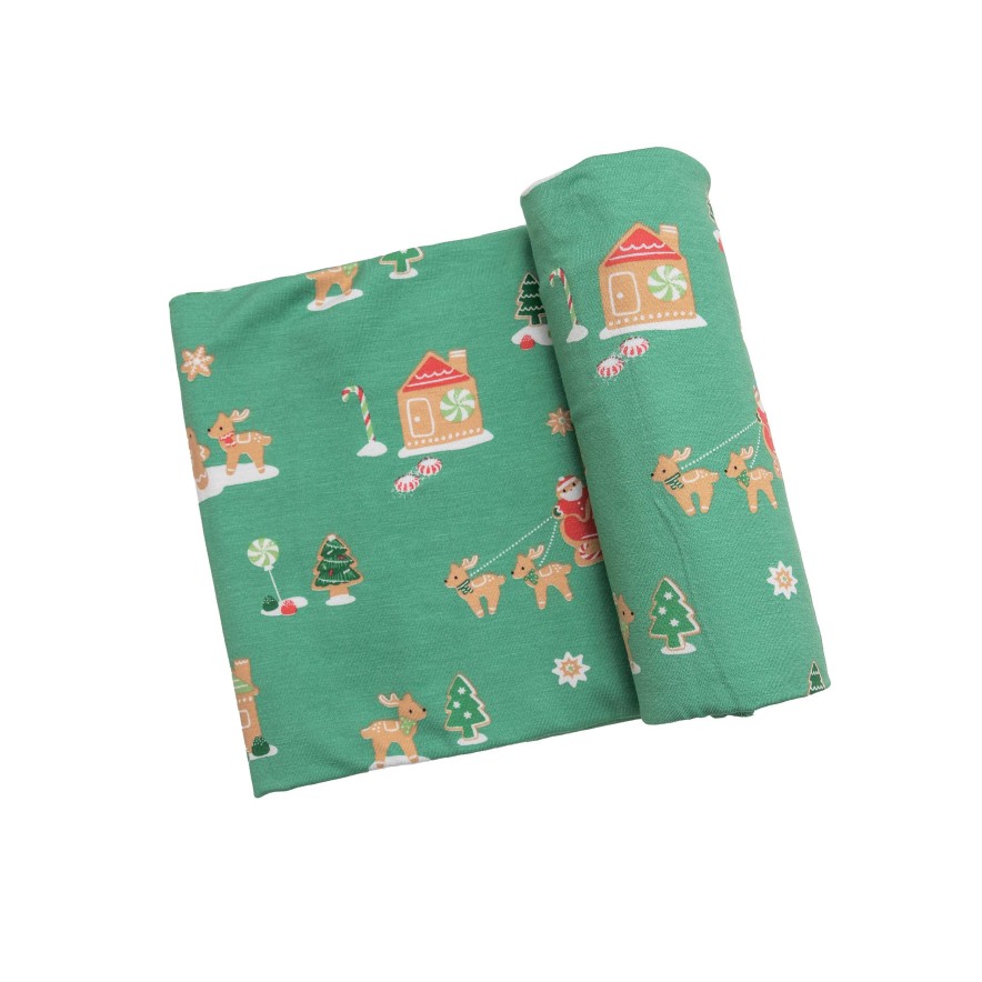 Baby Stuff Angel Dear | Stretch Swaddle, Green Gingerbread Sleigh