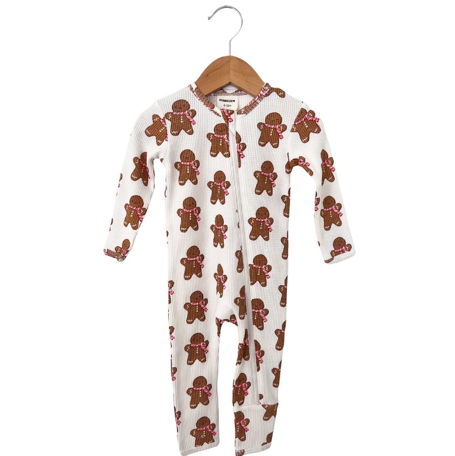 Boy SpearmintLOVE | Organic Waffle Basic Zip Romper, Gingerbread Man