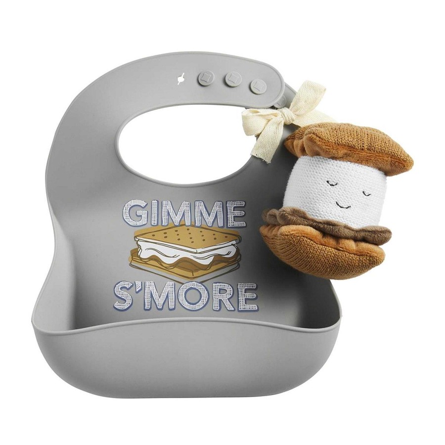 Baby Stuff Mud Pie Rattles | Silicone Bib & Rattle Set, S'More