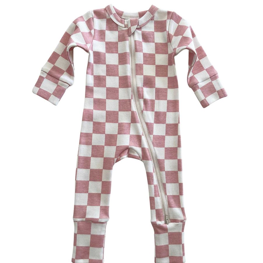 Girl SIIX Collection | Strawberry Shortcake Checkerboard / Organic 2-Way Zip Romper