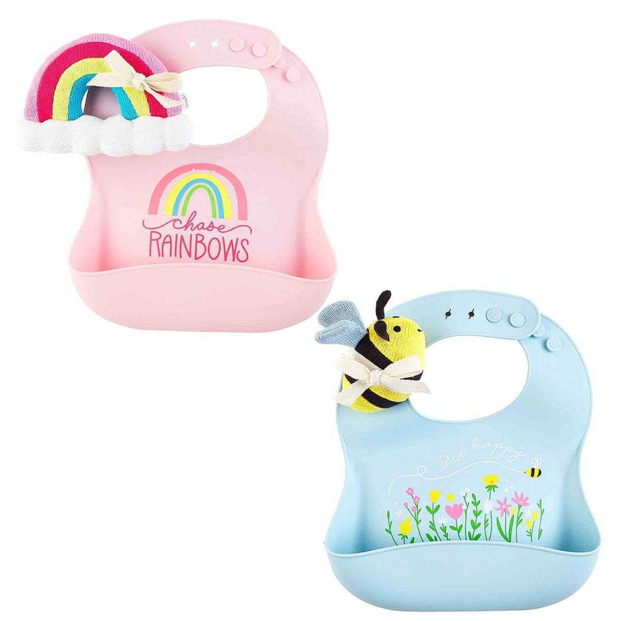 Baby Stuff Mud Pie Rattles | Silicone Bib & Rattle Set, Bee Happy