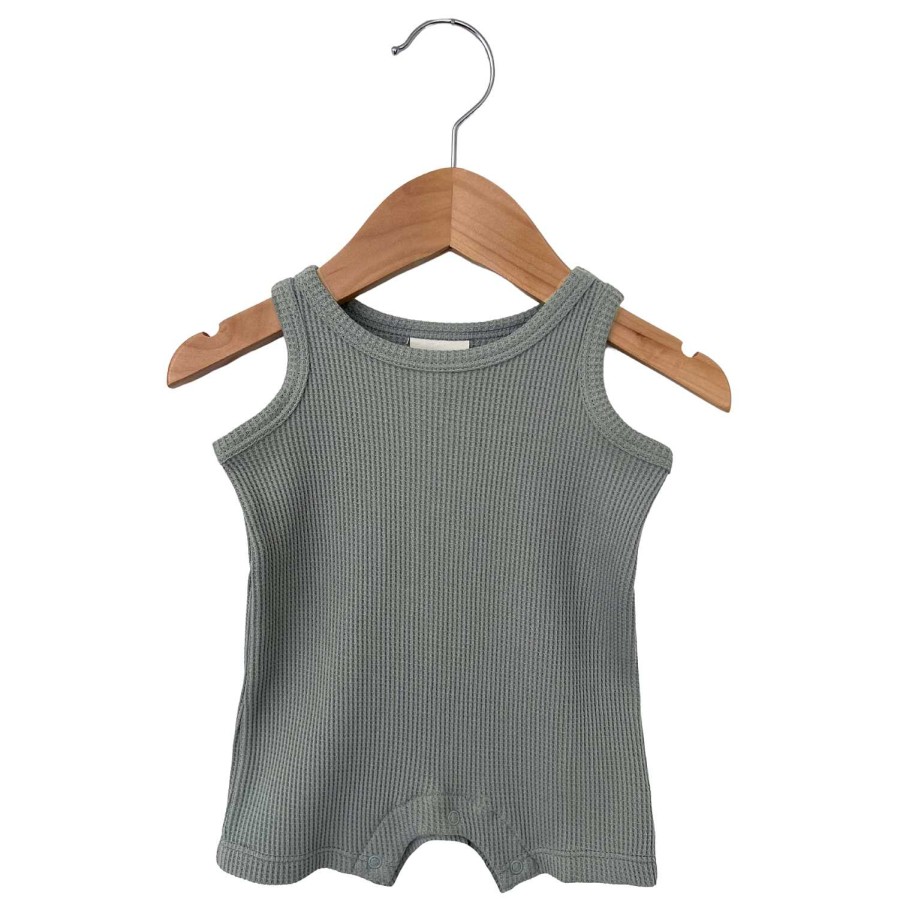 Boy SpearmintLOVE | Organic Waffle Shortie Romper, Mountain Green