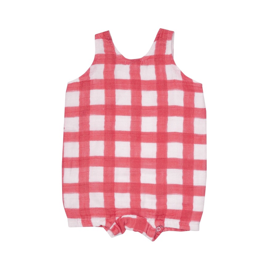 Boy Angel Dear | Overall Shortie, Painted Gingham Red