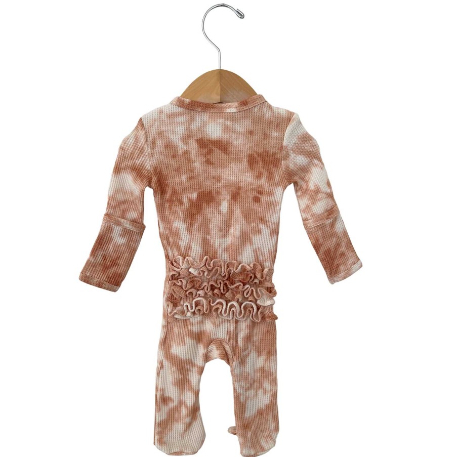 Girl SpearmintLOVE | Organic Waffle Ruffle Zip Footie, Spice Tie Dye