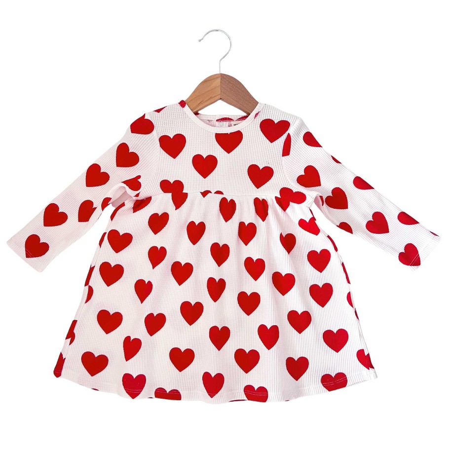 Girl SpearmintLOVE | Organic Waffle Simple Dress, Red Heart