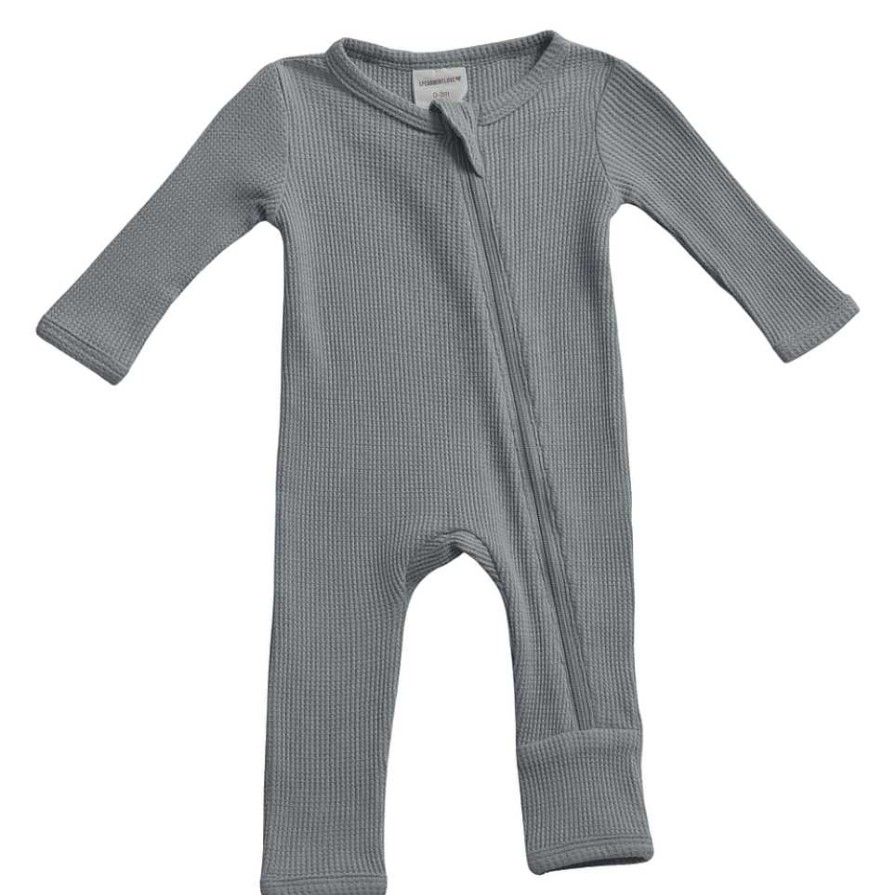 Boy SpearmintLOVE | Organic Waffle Basic Zip Romper, Mountain Green