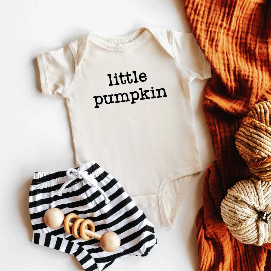 Boy The Juniper Shop | Little Pumpkin Typewriter Short Sleeve Bodysuit, Cream