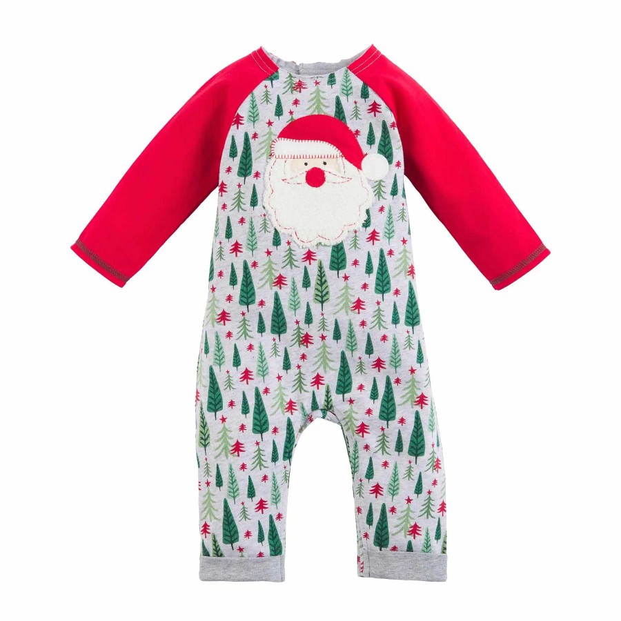 Boy Mud Pie | Pajama One-Piece Romper, Santa Christmas Trees