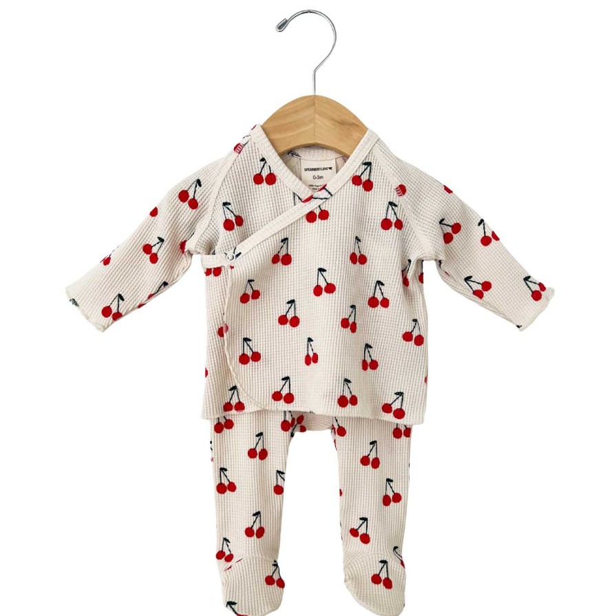 Girl SpearmintLOVE | Organic Waffle Kimono & Pant Set, Cherries