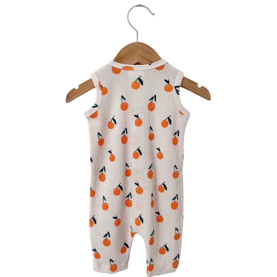 Boy SpearmintLOVE | Organic Waffle Easy Romper, Oranges