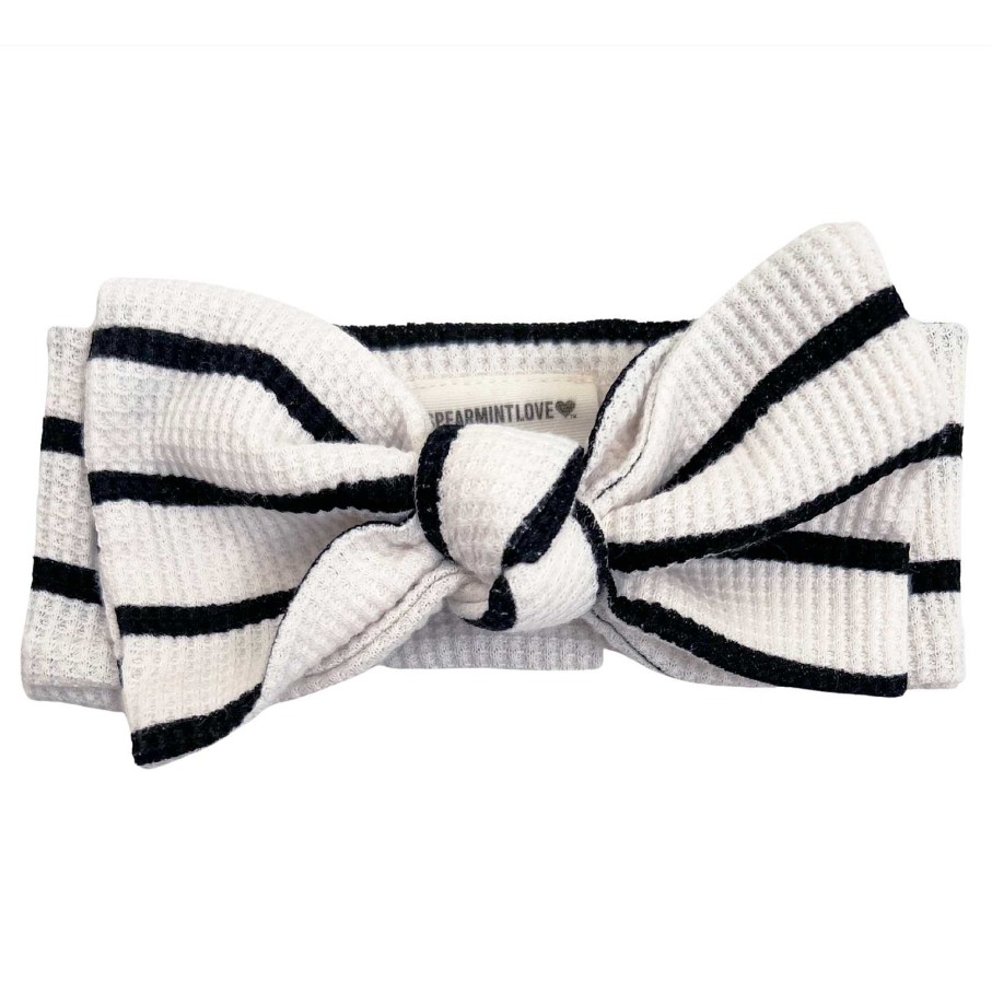 Girl SpearmintLOVE | Organic Waffle Knot Bow, Black Stripe