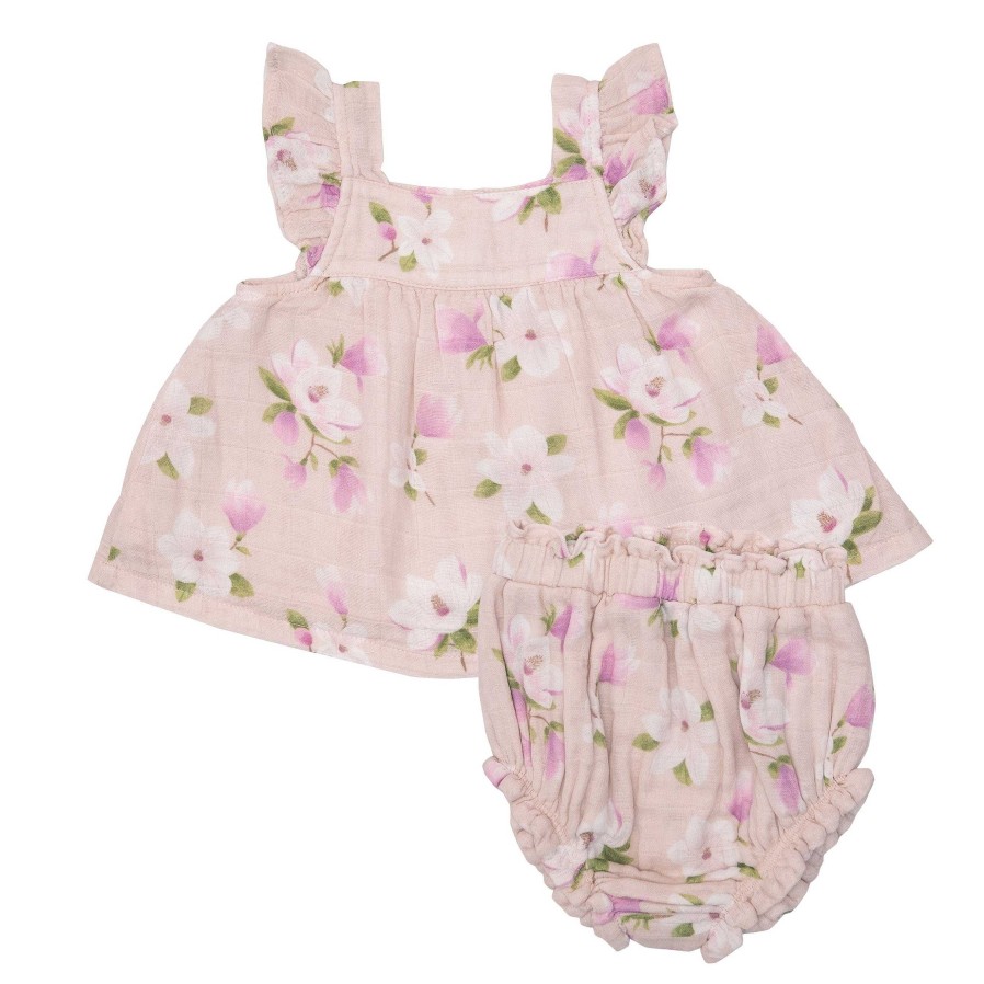 Girl Angel Dear | Butterfly Sleeve Pinafore Top & Bloomer, Southern Magnolias