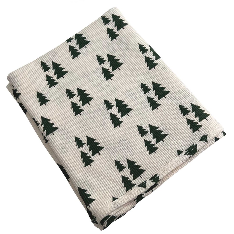 Baby Stuff SpearmintLOVE | Organic Cotton Waffle Swaddle, Forest Green Trees