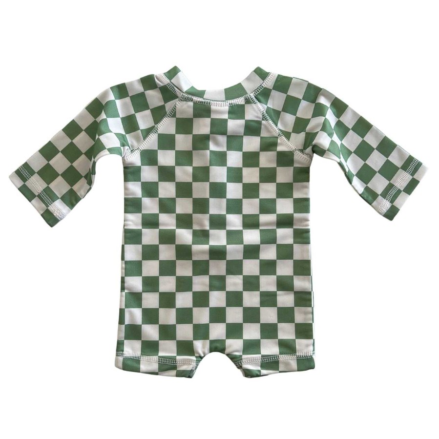 Boy SIIX Collection | Lime Checkerboard / Sonny Rashguard Swimsuit / Upf 50+