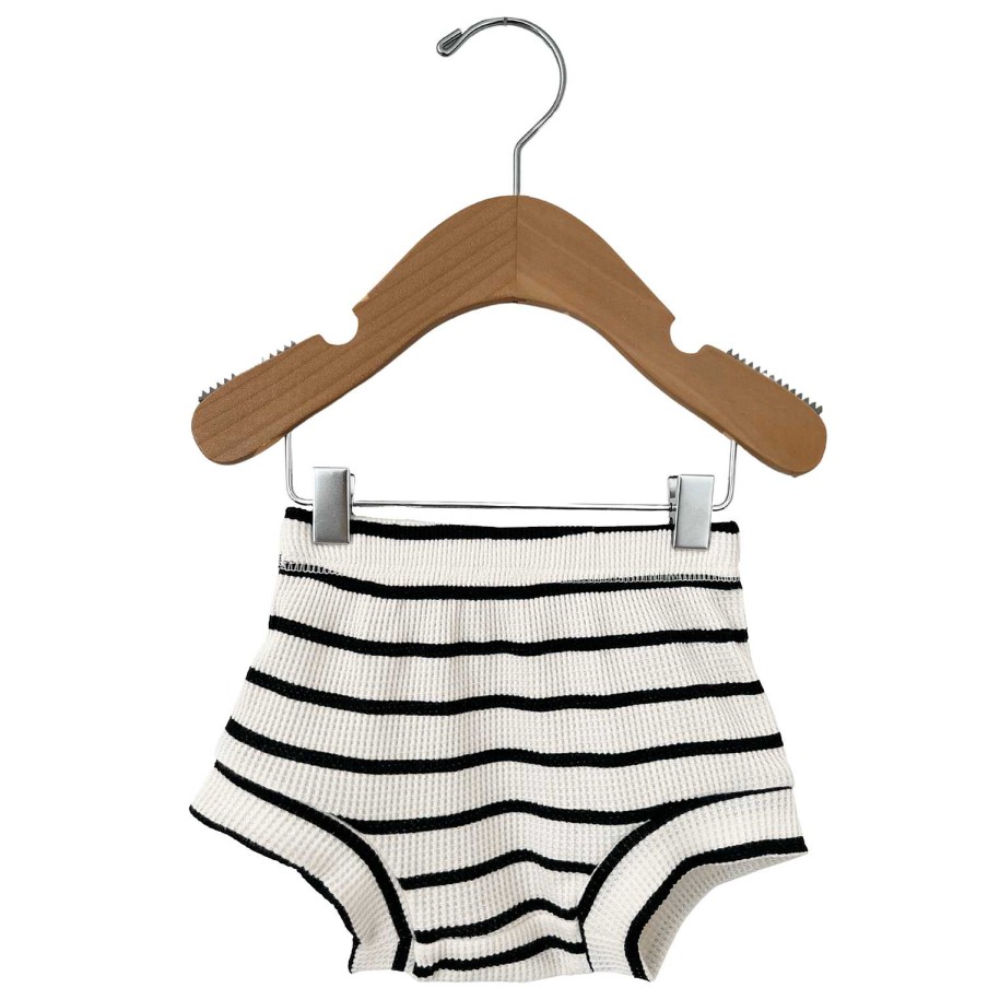 Boy SpearmintLOVE | Organic Cotton Waffle Shorts, Black Stripe