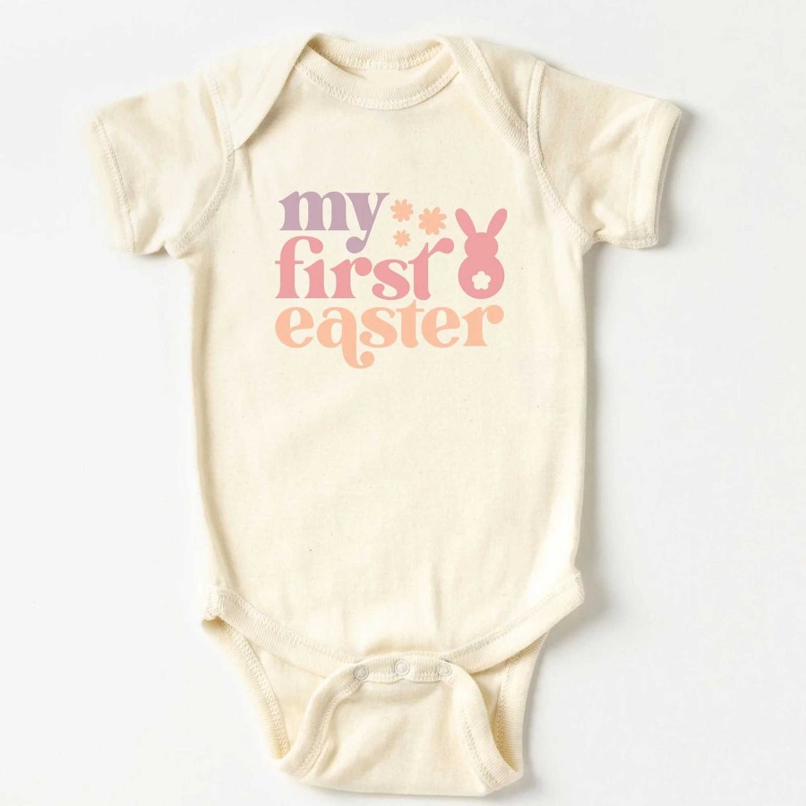 Girl The Juniper Shop | My First Easter Short Sleeve Bodysuit, Cream