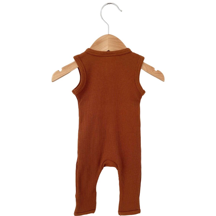 Boy SpearmintLOVE | Organic Waffle Sleeveless Zip Romper, Caramel