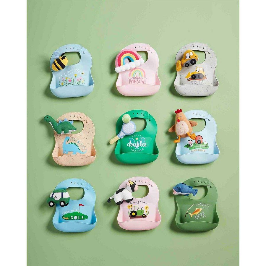 Baby Stuff Mud Pie Rattles | Silicone Bib & Rattle Set, Dinosaur