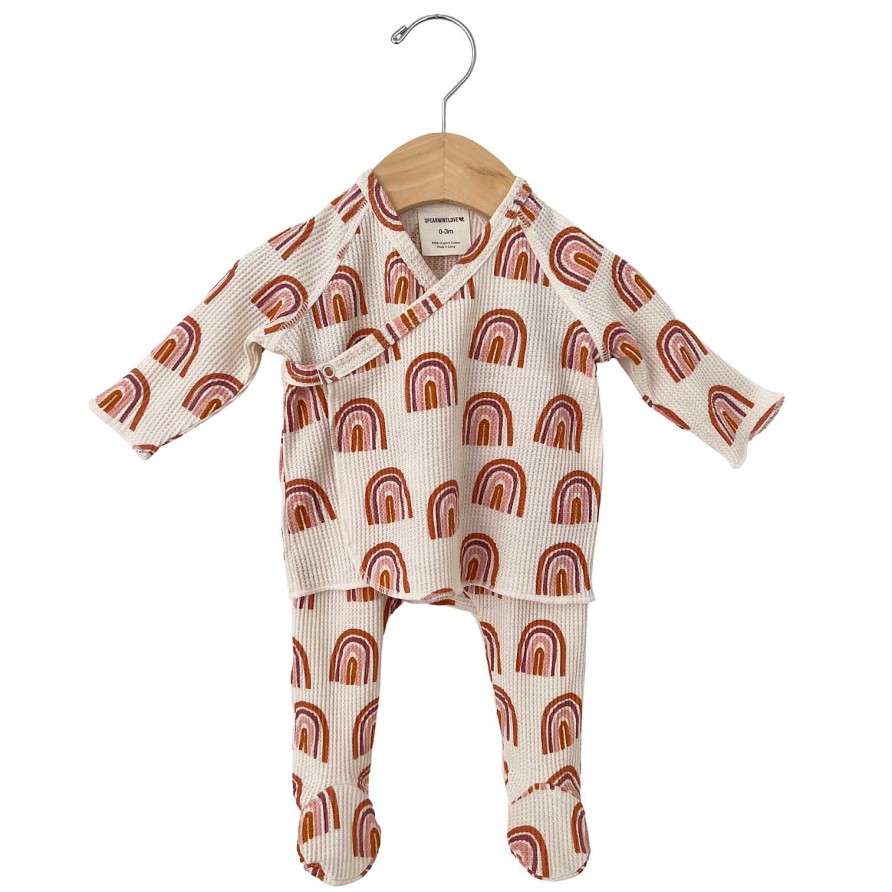 Boy SpearmintLOVE | Organic Waffle Kimono & Pant Set, Rust Rainbow