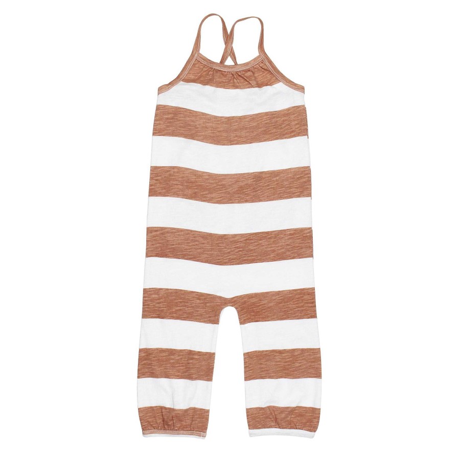 Girl L'ovedbaby | Kids' Organic Slub Jersey Halter Romper, Adobe Stripe