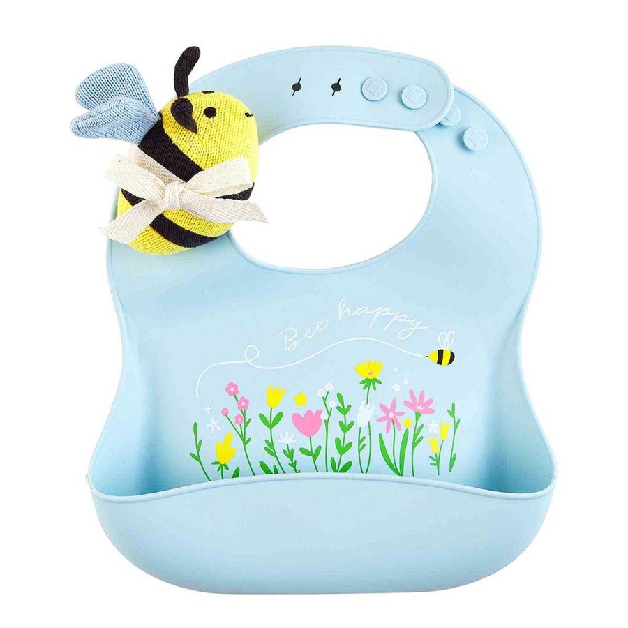 Baby Stuff Mud Pie Rattles | Silicone Bib & Rattle Set, Bee Happy