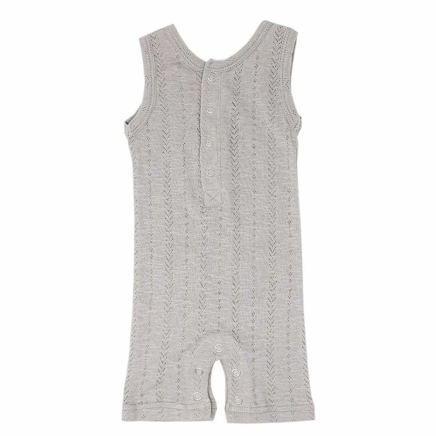 Boy L'ovedbaby | Pointelle Sleeveless Romper, Light Grey