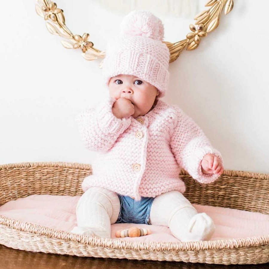 Girl Huggalugs | Garter Stitch Cardigan Sweater, Blush Pink