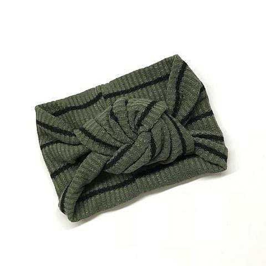 Girl Eyee Kids | Twist Knot Headband, Dark Sage/Black Stripe