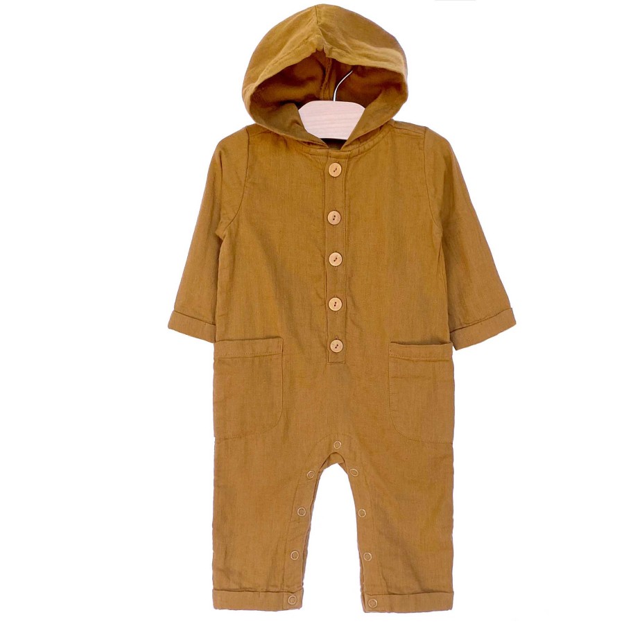 Boy city mouse | Crinkle Cotton Hooded Romper, Bronze