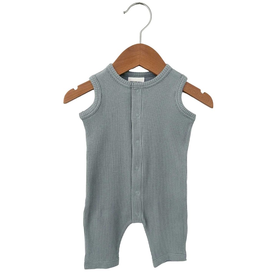 Boy SpearmintLOVE | Organic Waffle Easy Romper, Mountain Green