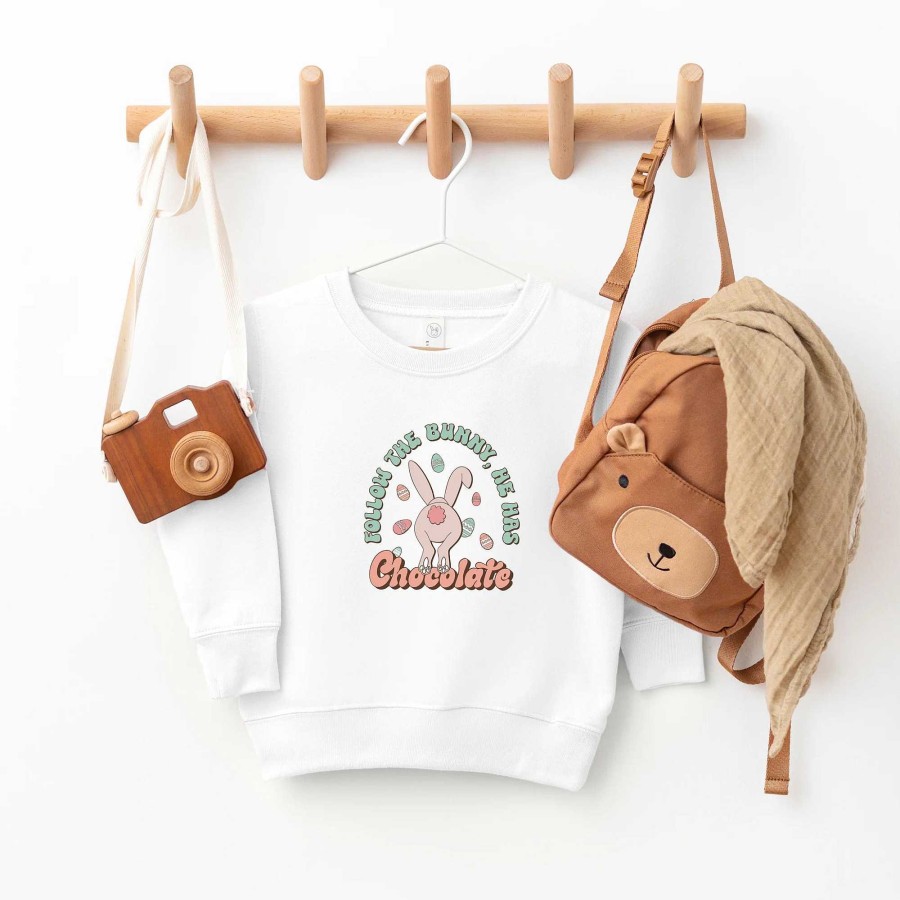 Boy The Juniper Shop | Follow The Bunny, He Has Chocolate Toddler Sweatshirt, White