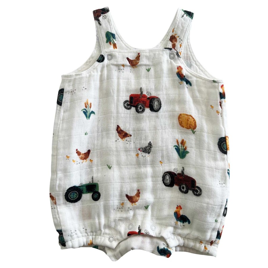 Boy Angel Dear | Muslin Overall Shortie, Tractors