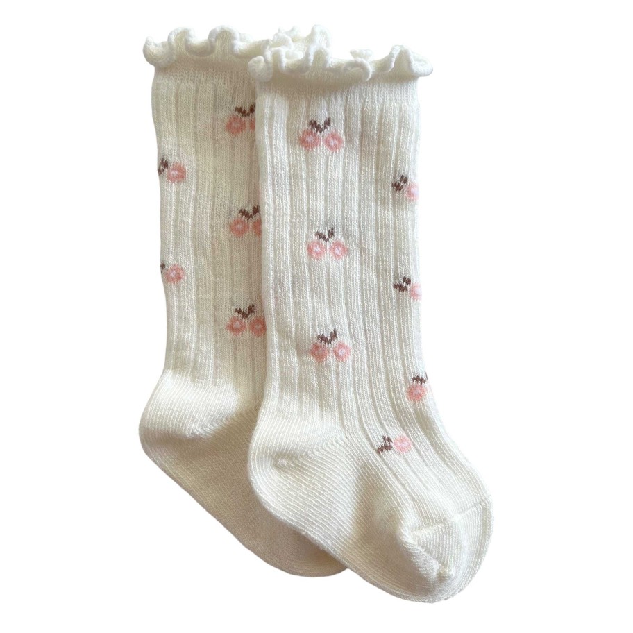 Accessories Sold by SpearmintLOVE | Lettuce Edge Socks, White/Pink Floral