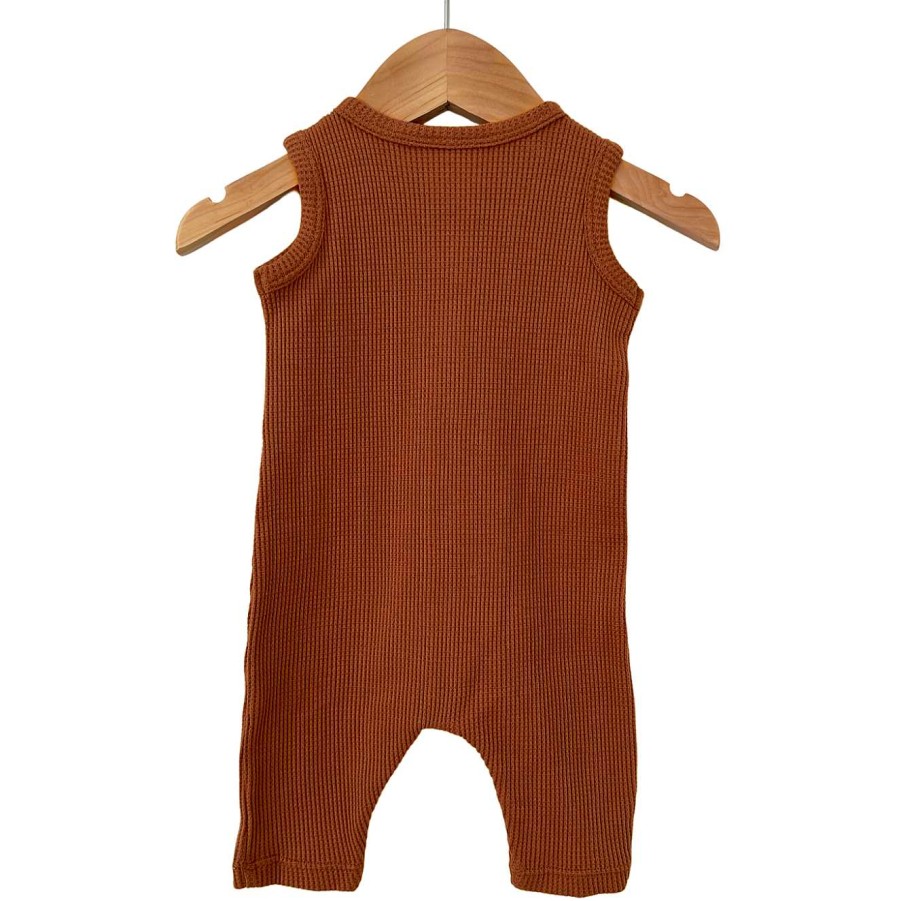 Boy SpearmintLOVE | Organic Waffle Easy Romper, Caramel