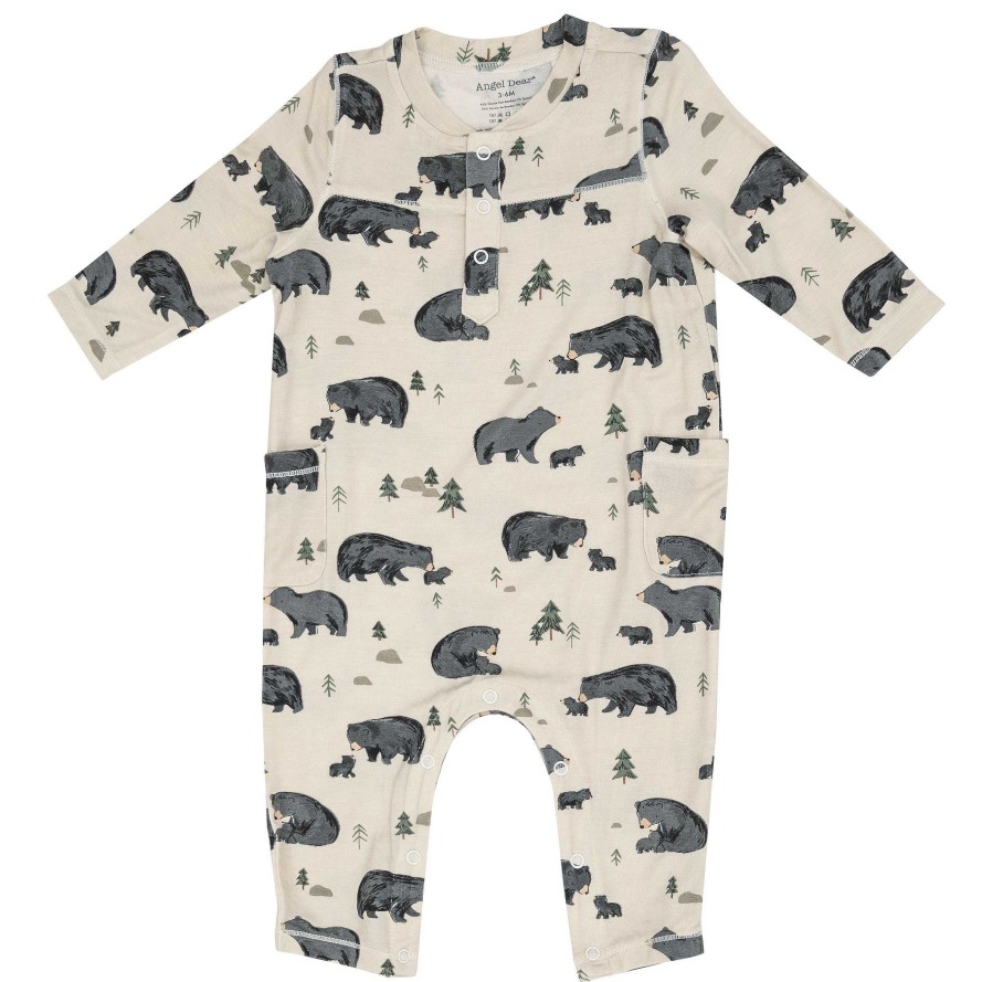 Boy Angel Dear | Henley Romper, Black Bear