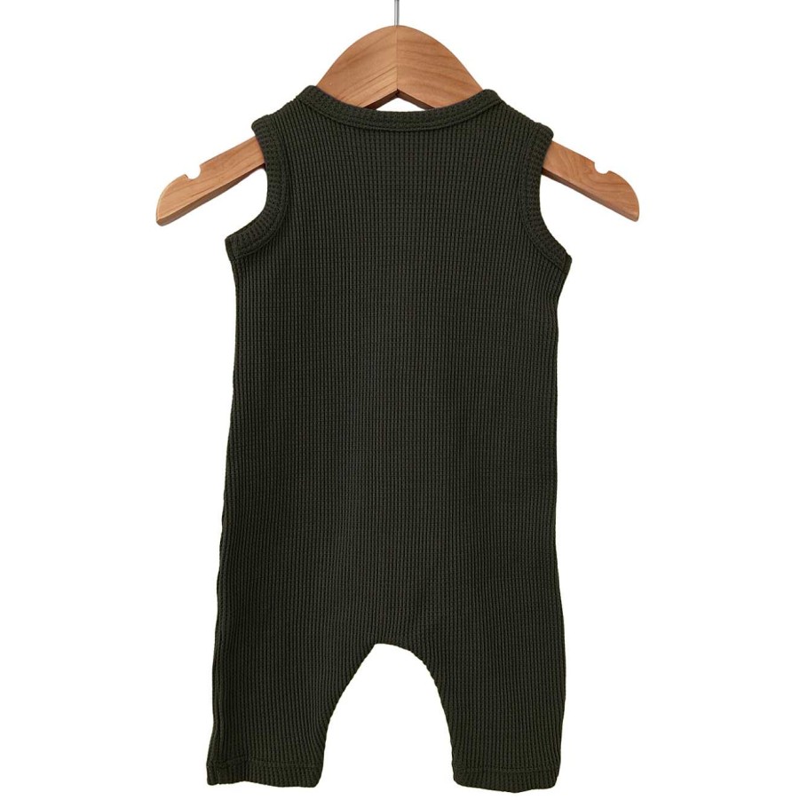 Boy SpearmintLOVE | Organic Waffle Easy Romper, Forest