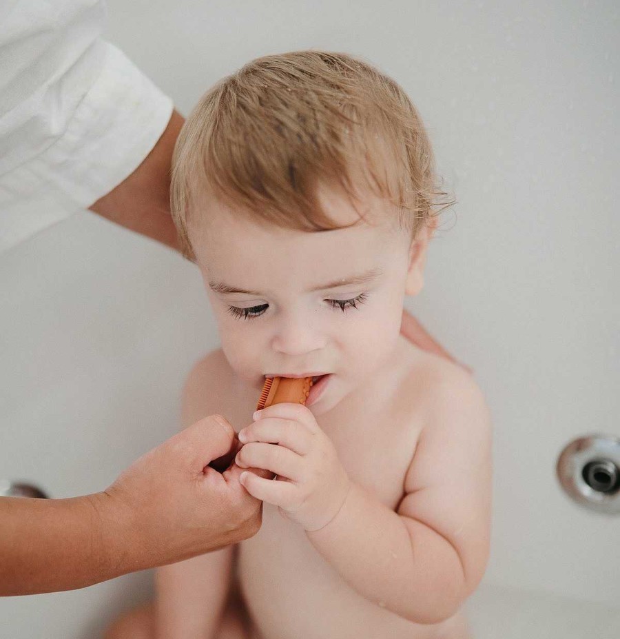 Baby Stuff mushie | Finger Toothbrush 2-Pack, Shifting Sand/Cambridge Blue