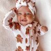 Girl SpearmintLOVE | Organic Waffle Ruffle Zip Footie, Gingerbread Man