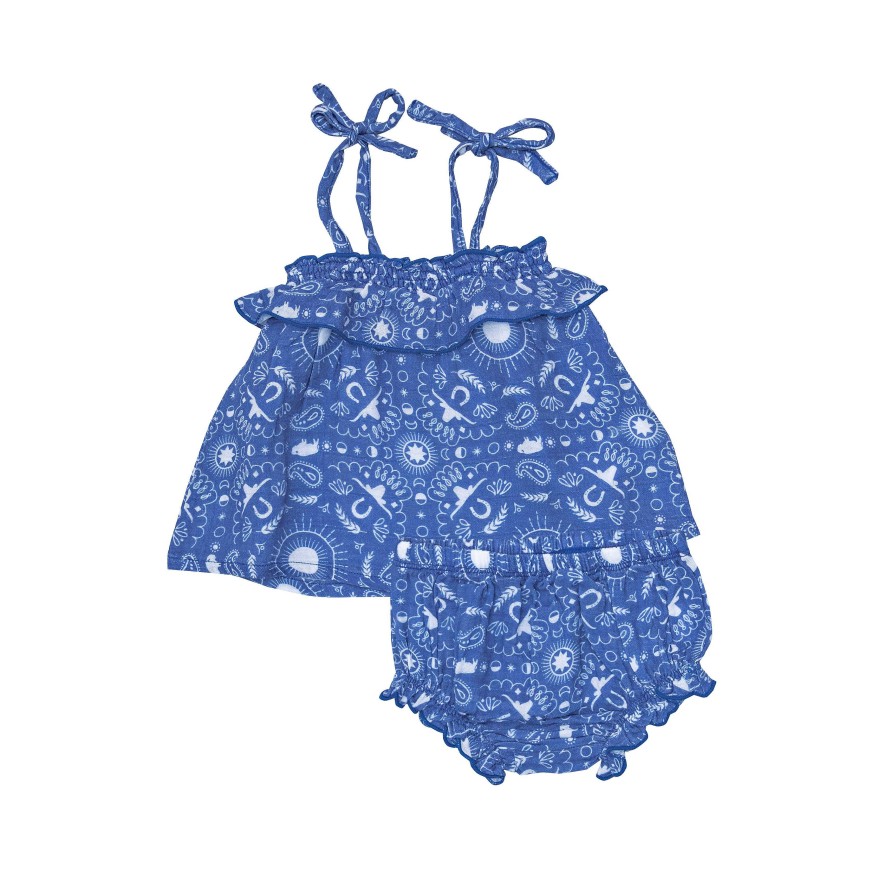 Girl Angel Dear | Ruffle Top & Bloomer, Bandana Navy