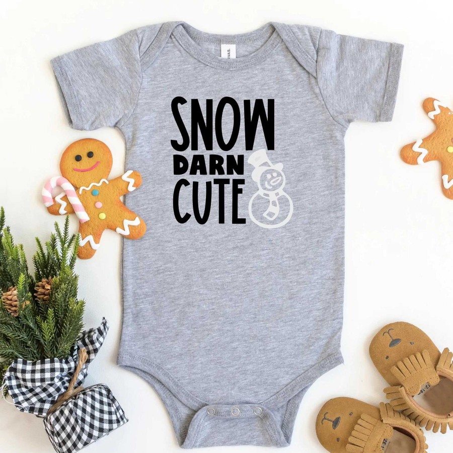 Boy The Juniper Shop | Snow Darn Cute Glitter Short Sleeve Bodysuit, Heather Grey