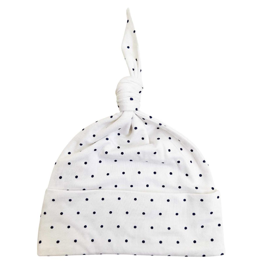 Accessories SpearmintLOVE | Newborn Knot Beanie, Navy Polka Dot