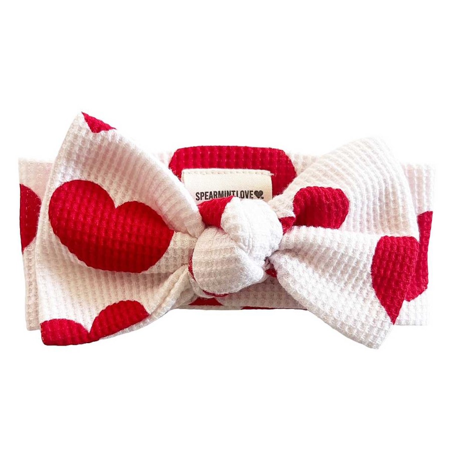 Girl SpearmintLOVE | Organic Waffle Knot Bow, Red Heart