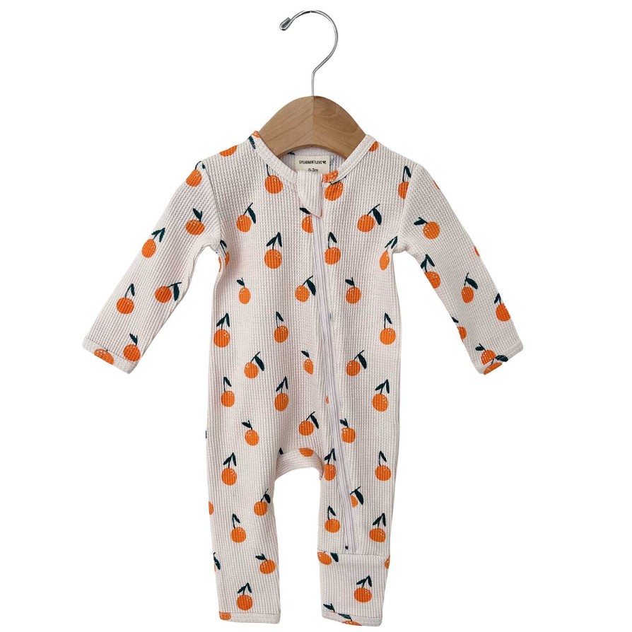 Boy SpearmintLOVE | Organic Waffle Basic Zip Romper, Oranges